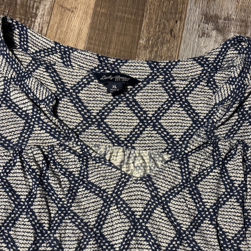 Lucky Brand Navy and White Women's Blouse Size XL